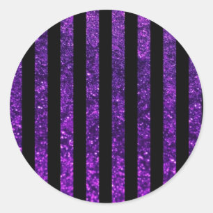 Purple Stripes, Glitter Stripes, Striped Pattern Classic Round Sticker
