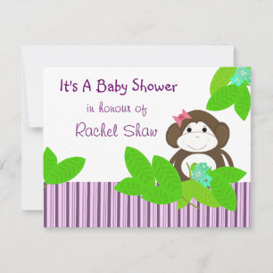 Purple Stripes Monkey Baby Shower Invitation