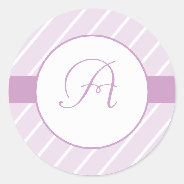 Purple Stripes Monogram Classic Round Sticker (Front)