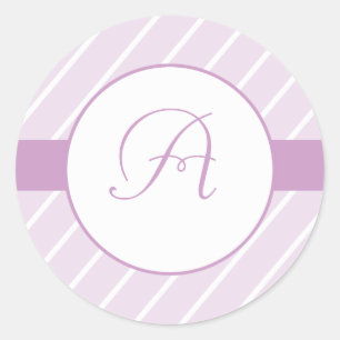 Purple Stripes Monogram Classic Round Sticker