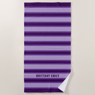 Purple Stripes Pattern Personalised Beach Towel