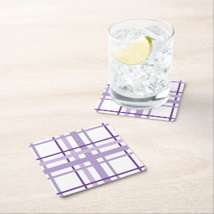 Purple Stripes Pattern Square Paper Coaster