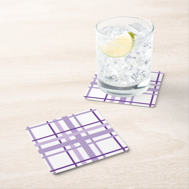 Purple Stripes Pattern  Square Paper Coaster (Insitu)