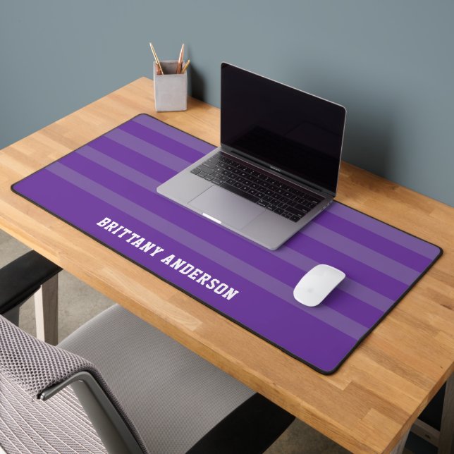 Purple Stripes Pattern White Personalised  Desk Mat (Office 2)
