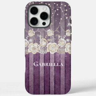 Purple Stripes Pearls Ivory Lace iPhone 16 Pro Max Case