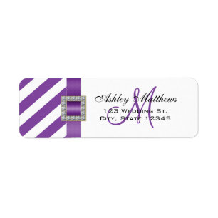 Purple Stripes, Ribbon Monogram for Weddings Return Address Label