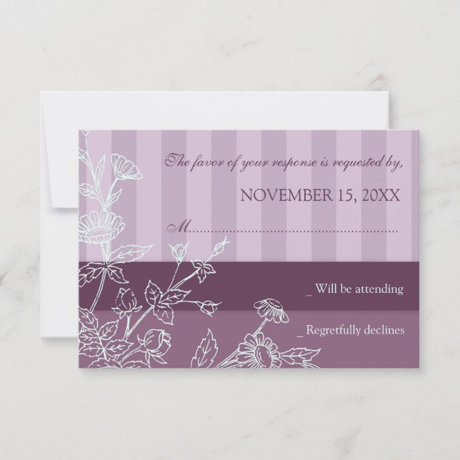 Purple Stripes RSVP Wedding Card (Front)