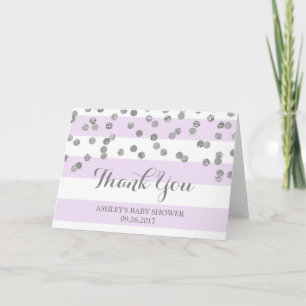 Purple Stripes Silver Confetti Baby Shower Thanks Thank You Card