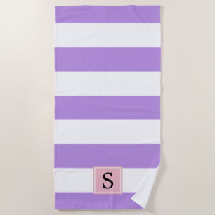 Purple Stripes, Striped Pattern, Lines, Monogram Beach Towel