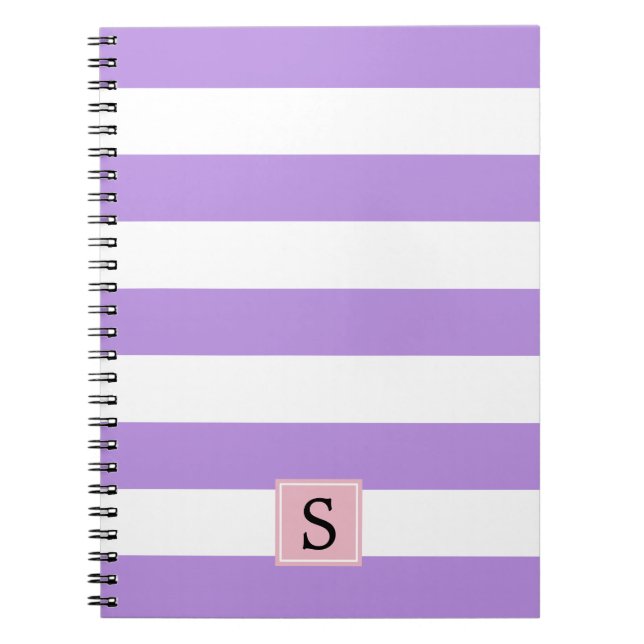 Purple Stripes, Striped Pattern, Lines, Monogram Notebook (Front)