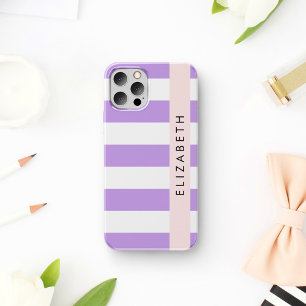 Purple Stripes, Striped Pattern, Lines, Your Name iPhone 12 Pro Case