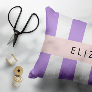 Purple Stripes, Striped Pattern, Lines, Your Name Decorative Cushion