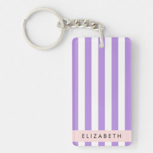 Purple Stripes, Striped Pattern, Lines, Your Name Key Ring