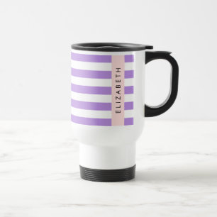 Purple Stripes, Striped Pattern, Lines, Your Name Travel Mug