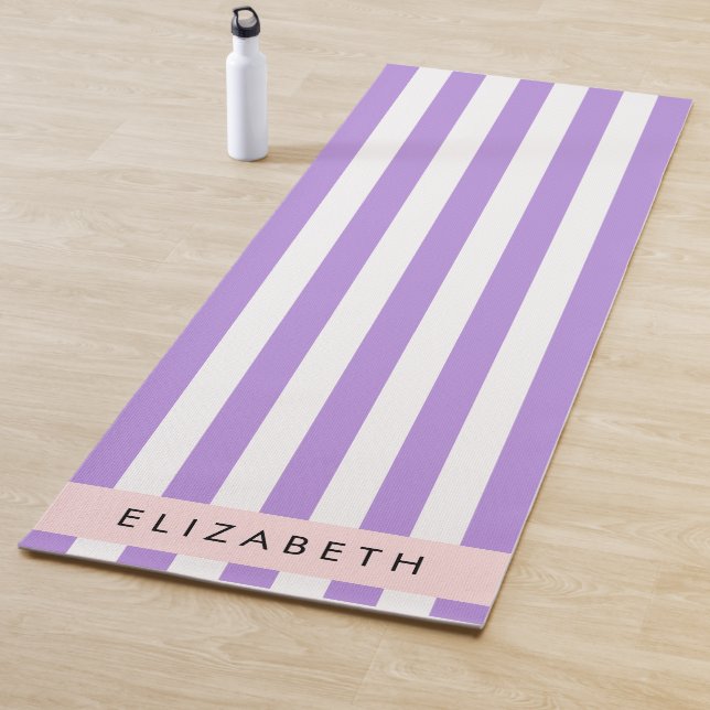 Purple Stripes, Striped Pattern, Lines, Your Name Yoga Mat (In Situ)