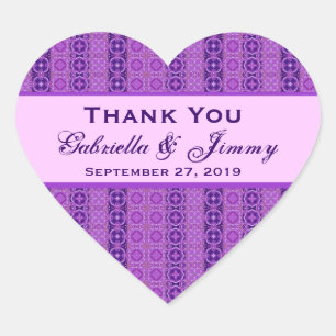 Purple Stripes Thank You Wedding Heart B458 Sticker