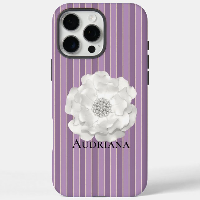 Purple Stripes White Pearls Flower   Case-Mate iPhone Case (Back)