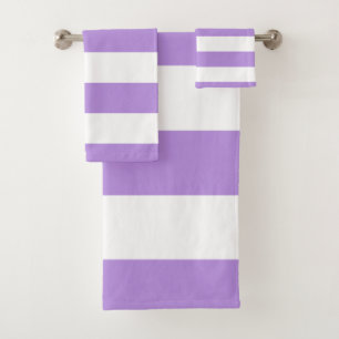 Purple Stripes, White Stripes, Striped Pattern Bath Towel Set