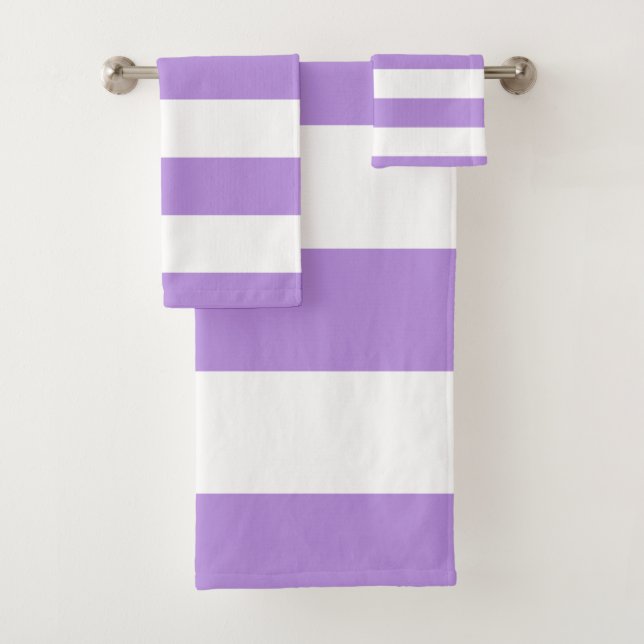 Purple Stripes, White Stripes, Striped Pattern Bath Towel Set (Insitu)