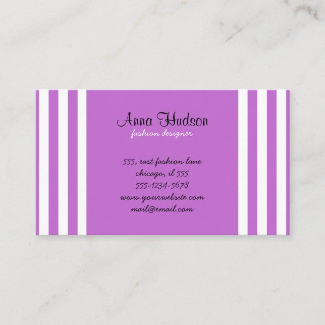 Purple Stripes, White Stripes, Striped Pattern Business Card (Front)