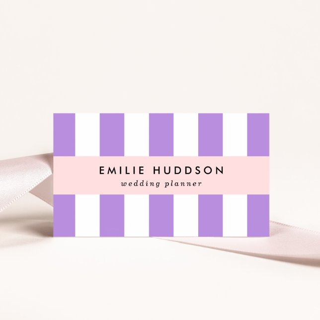 Purple Stripes, White Stripes, Striped Pattern Business Card (Creator Uploaded)