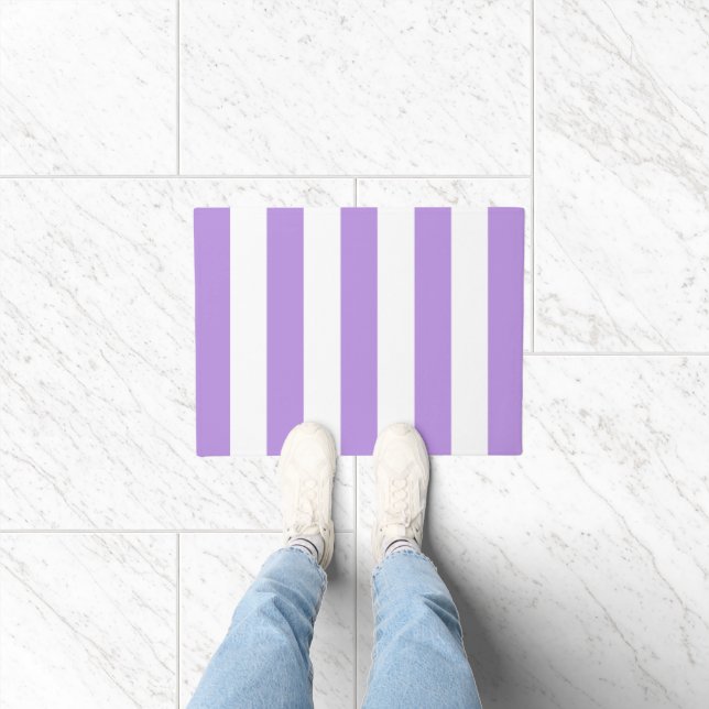 Purple Stripes, White Stripes, Striped Pattern Doormat (Indoor)