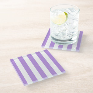 Purple Stripes, White Stripes, Striped Pattern Glass Coaster