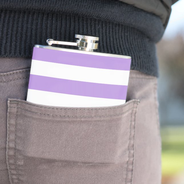 Purple Stripes, White Stripes, Striped Pattern Hip Flask (In Situ)