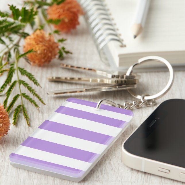 Purple Stripes, White Stripes, Striped Pattern Key Ring (Front Right)