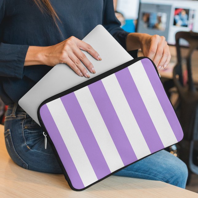Purple Stripes, White Stripes, Striped Pattern Laptop Sleeve (Creator Uploaded)