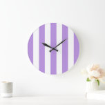 Purple Stripes, White Stripes, Striped Pattern Large Clock<br><div class="desc">Elegant, stylish and sophisticated stripes in purple and white colour. Modern and trendy gift, perfect for the stripes lover in your life.</div>