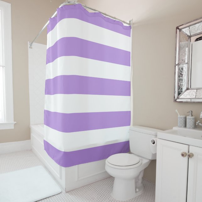Purple Stripes, White Stripes, Striped Pattern Shower Curtain (In Situ)