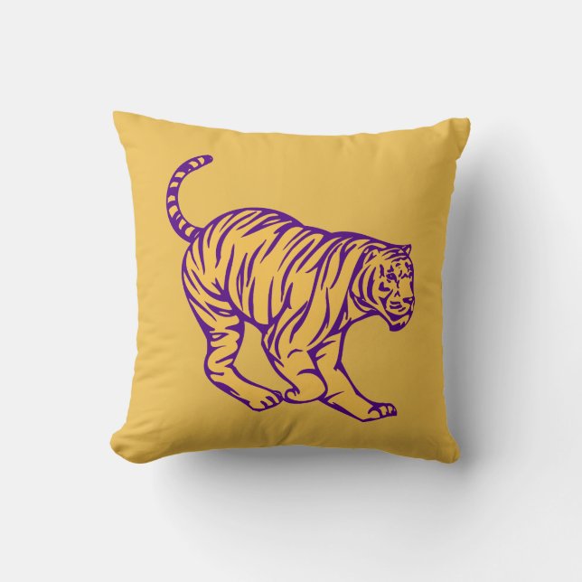 Purple Stripes Wild Cat Tiger Illustration Cushion (Front)