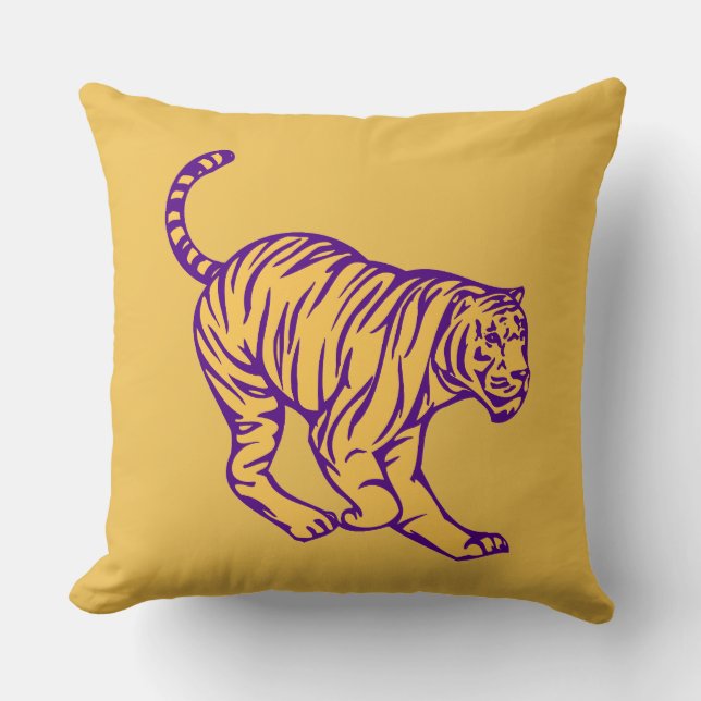 Purple Stripes Wild Cat Tiger Illustration Cushion (Front)