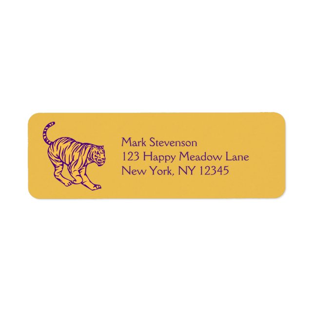 Purple Stripes Wild Cat Tiger Illustration Return Address Label (Front)