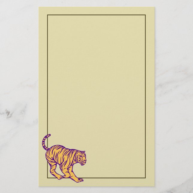 Purple Stripes Wild Cat Tiger Illustration Stationery (Front)