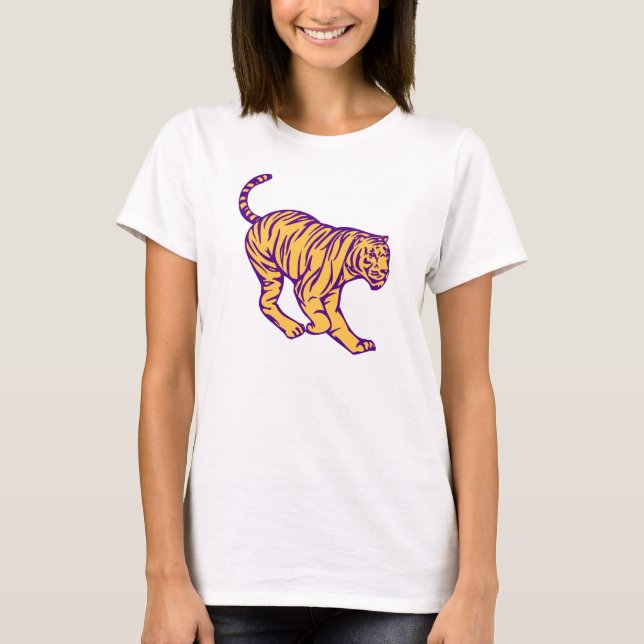 Purple Stripes Wild Cat Tiger Illustration T-Shirt (Front)