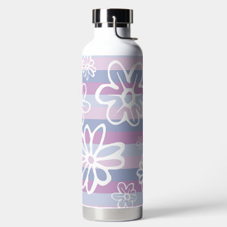 Purple Stripes with flowers Water Bottle