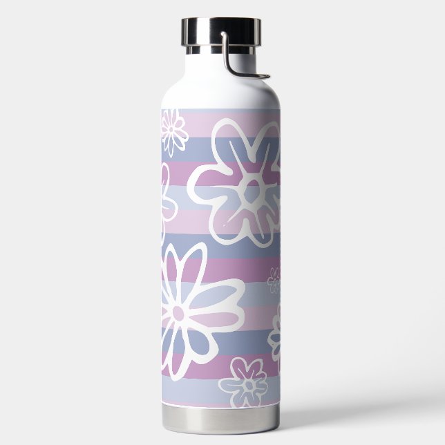 Purple Stripes with flowers Water Bottle (Left)