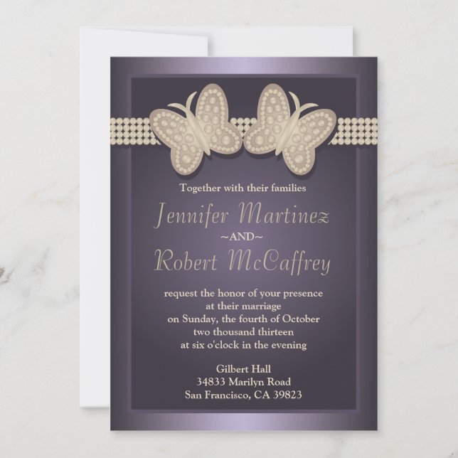 Purple Studded Butterfly Wedding Invitations (Front)