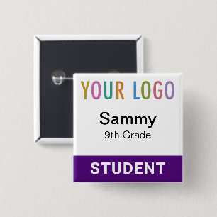 Purple Student Name Badge Button with School Logo