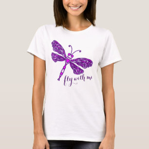 Purple stylised dragonfly fly with me t-shirt