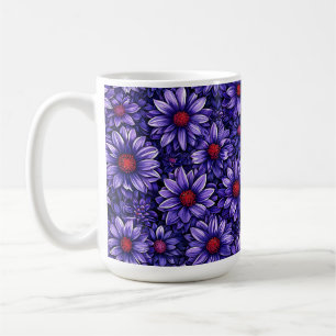 Purple stylised flowers pattern coffee mug