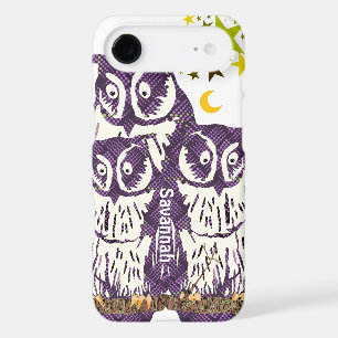 Purple Stylised Geometric Owl Family