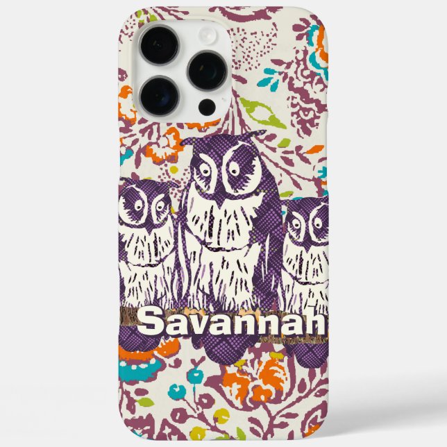Purple Stylised Geometric Owl Family Case-Mate iPhone Case (Back)
