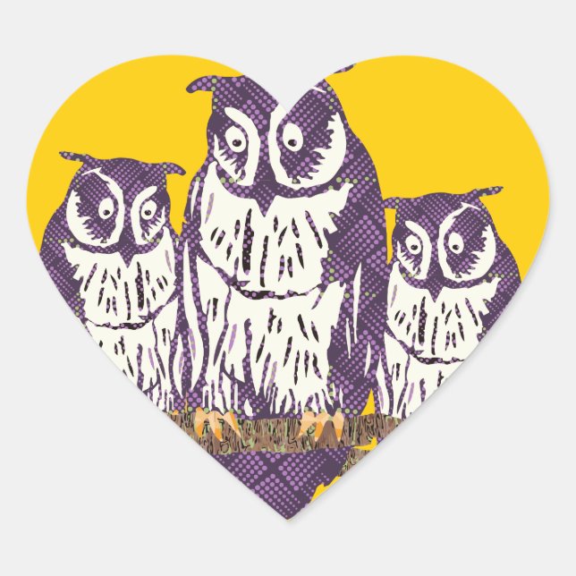 Purple Stylised Geometric Owl Family Heart Sticker (Front)
