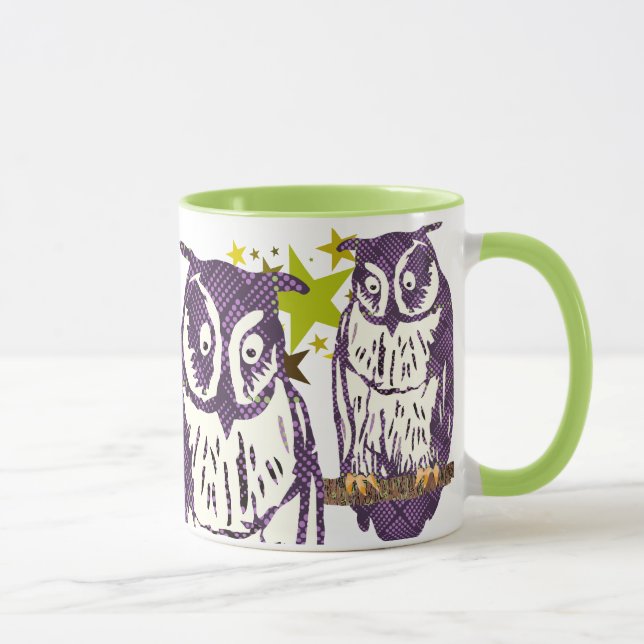 Purple Stylised Geometric Owl Family Mug (Right)