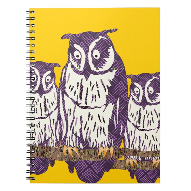 Purple Stylised Geometric Owl Family Notebook (Front)