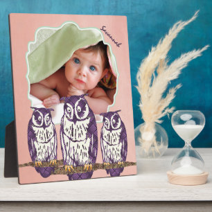 Purple Stylised Geometric Owl Family Plaque