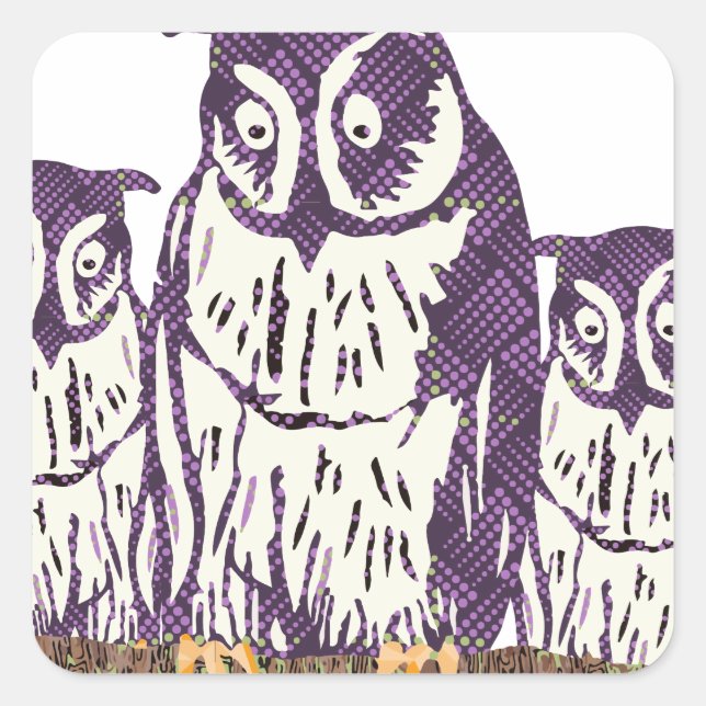 Purple Stylised Geometric Owl Family Square Sticker (Front)